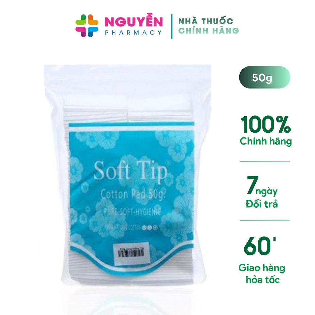 Bông tẩy trang Softip 50g nhập khẩu Thái Lan - 100% cotton, thấm toner, mềm mịn không kích ứng