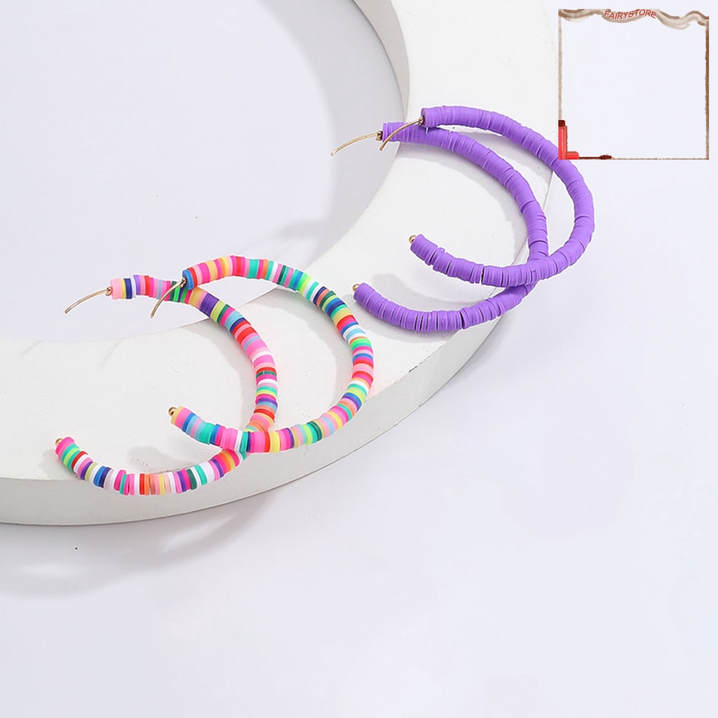 1 Cặp Bông Tai Tròn Bằng Đất Sét Polymer Màu Sắc Cầu Vồng Phong Cách Bohemian Dành Cho Nữ