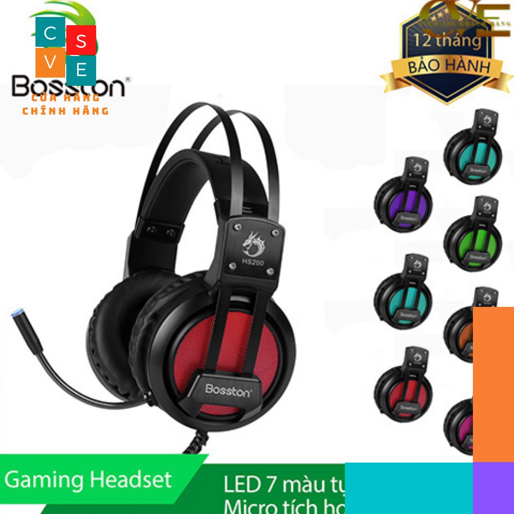 Tai Nghe Headphone Chuyên Game Có Dây BOSSTON HS200 - Tai Phone Chụp Tai Led Chính Hãng