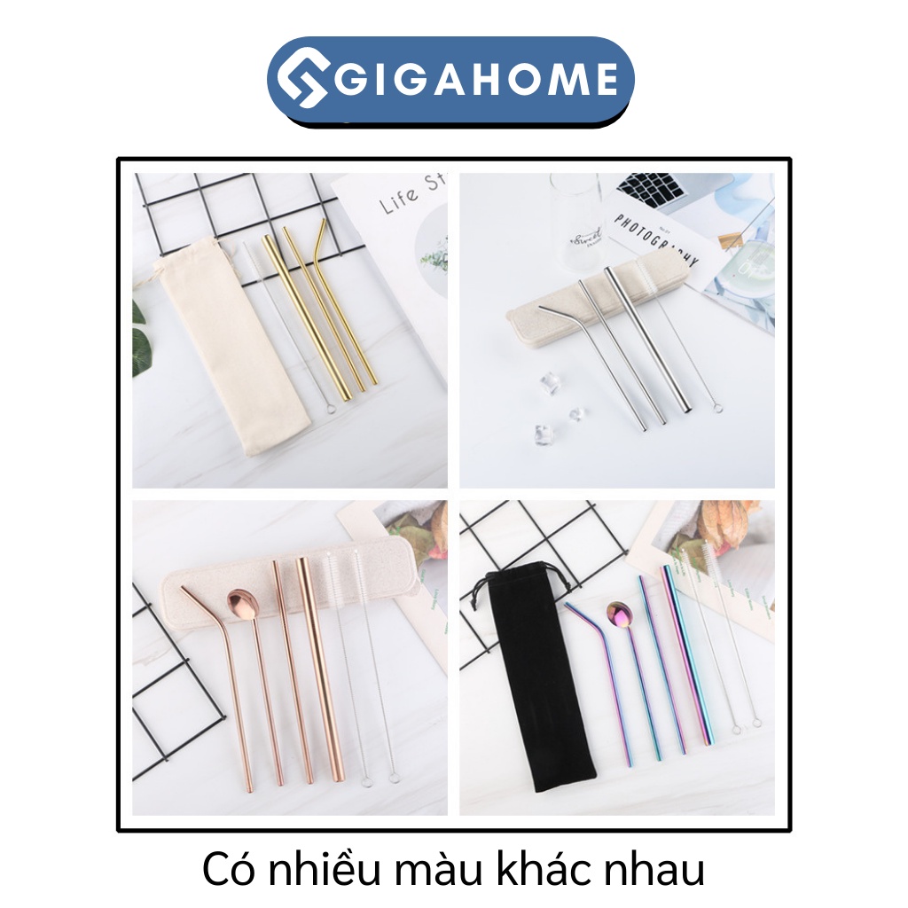Bộ 5 Món Ống Hút Kim Loại Đủ Size Kèm Cọ Rửa Và Hộp Đựng Tiện Lợi GIGAHOME 7828