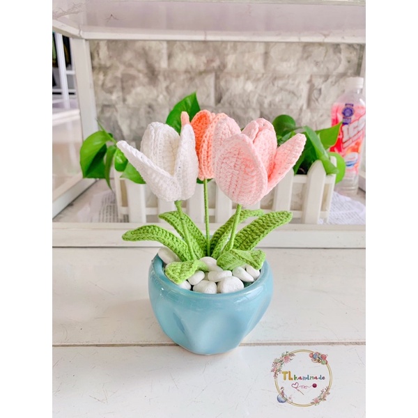Chậu hoa tuylip handmade bằng len