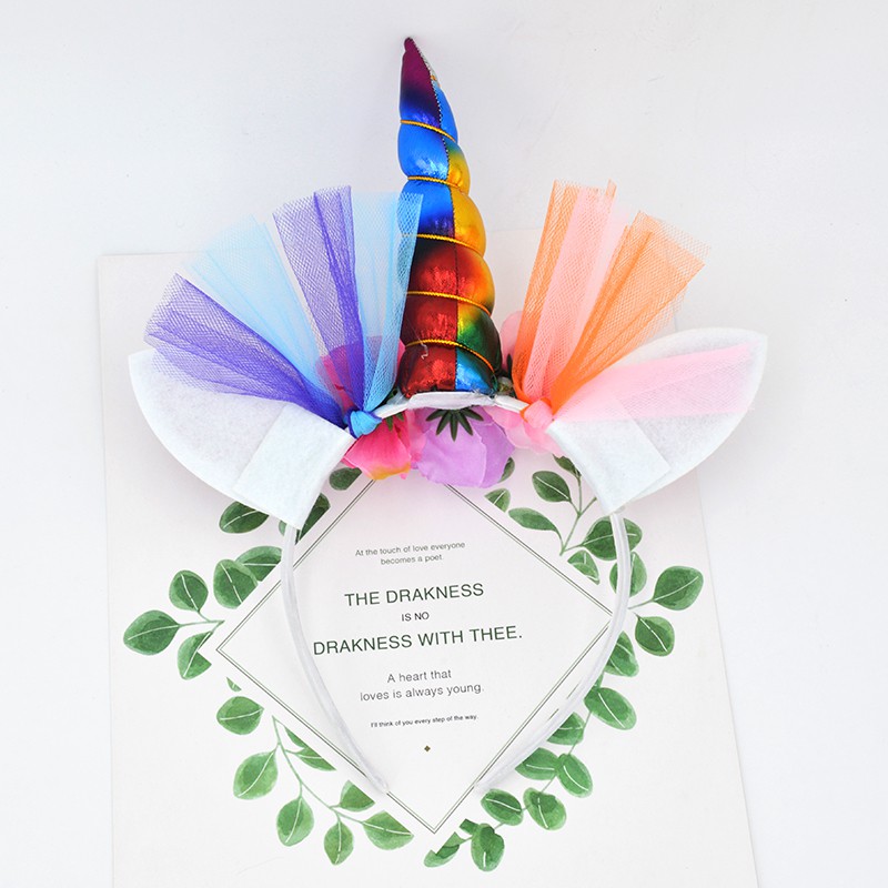 Băng đô phối hình sừng kỳ lân màu cầu vồng dễ thương dành cho bé