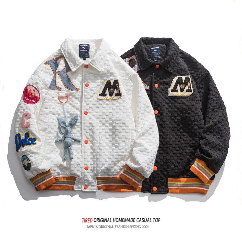 Áo Khoác Bóng Chày Dáng Rộng Phong Cách Waffle Thời Trang Xuân Thu Mới Cho Nam varsity jacket áo varsity jacket varsity jacket nam varsity jacket nam varsity jacket 2hand áo varsity jacket nam varsity jacket bomber