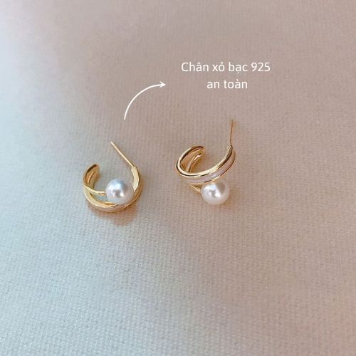 Bông tai nữ ngọc trai nhân tạo  Her Acessories  hoa tai tròn phụ kiện trang sức Hàn Quốc H112