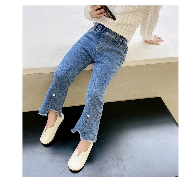 Quần Dài denim Ống Loe Thời Trang Xuân Thu 2022 Mới Cho Bé Gái