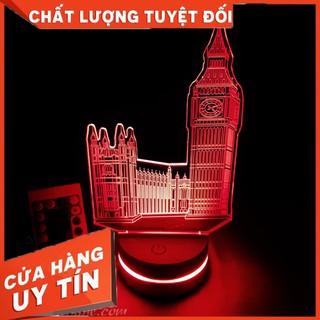 Đèn trang trí Led 3D đế gỗ, khắc hình độc đáo tháp đồng hồ bigbeng