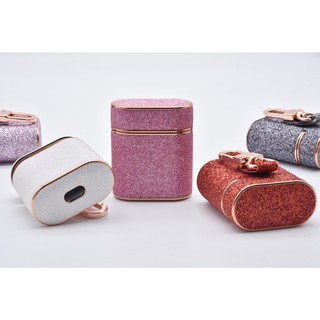 Bao da bảo vệ tai nghe Airpod/Airpods 2 kim tuyến viền mạ vàng + dây đeo, móc