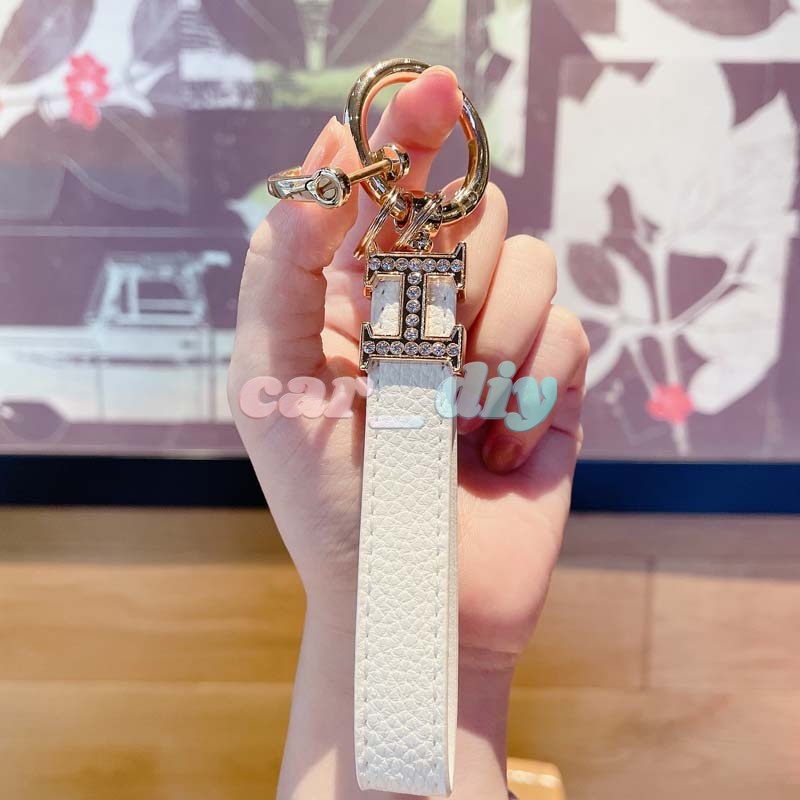 Móc Khóa Da Hình Chữ H Đính Đá Cao Cấp