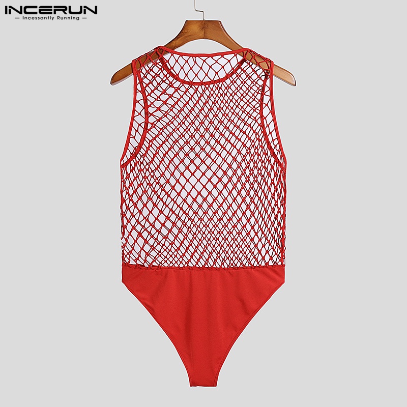 Áo lưới liền quần INCERUN xuyên thấu không tay gợi cảm cho nam