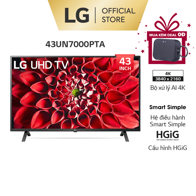 [Mã ELMALL1TR giảm 5% đơn 3TR] Smart UHD Tivi LG 43 inch 4K 43UN7000PTA - Model 2020 - Miễn phí lắp đặt