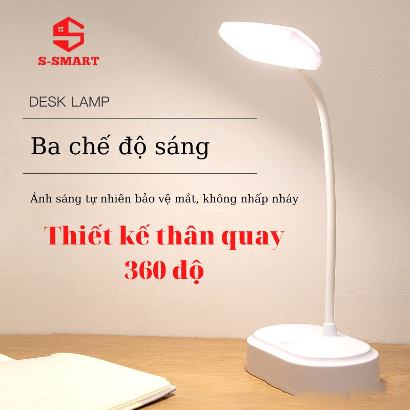 Đèn học - đèn học chống cận cho bé. den để bàn tích điện, pin 360mah, 3 chố độ sáng, tặng kèm dây sạc