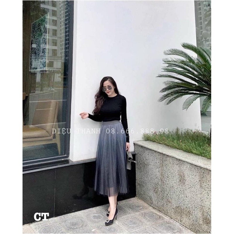 CHÂN VÁY LƯỚI DÀI PHA MÀU MS20010