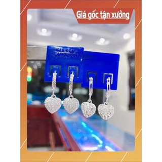 FREE SHIP Bông tai tim treo đính đá chuẩn bạc ta