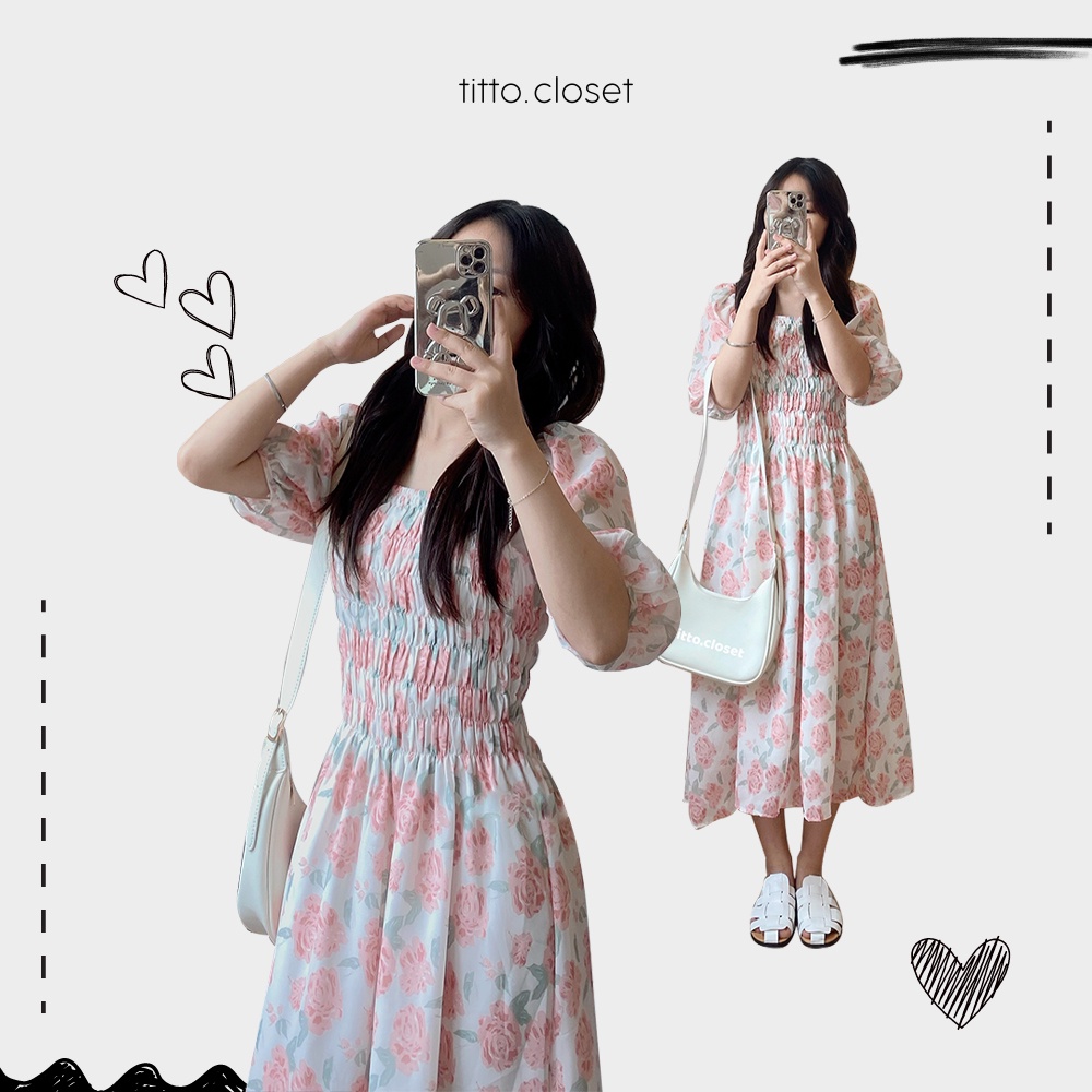 Váy Hoa Hồng Dáng Dài - Titto Closet