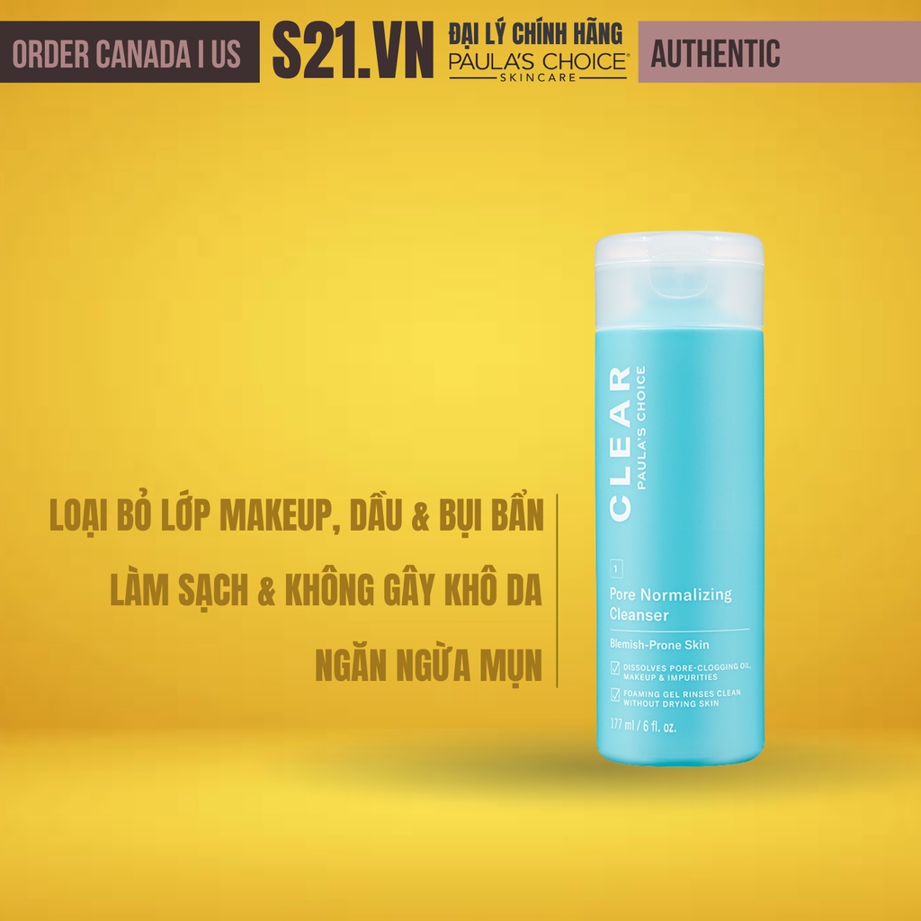 [Hạn T4/2024] Sữa Rửa Mặt Sạch Lỗ Chân Lông Ngừa Mụn Paula's Choice Clear Pore Normalizing Cleanser 177ml