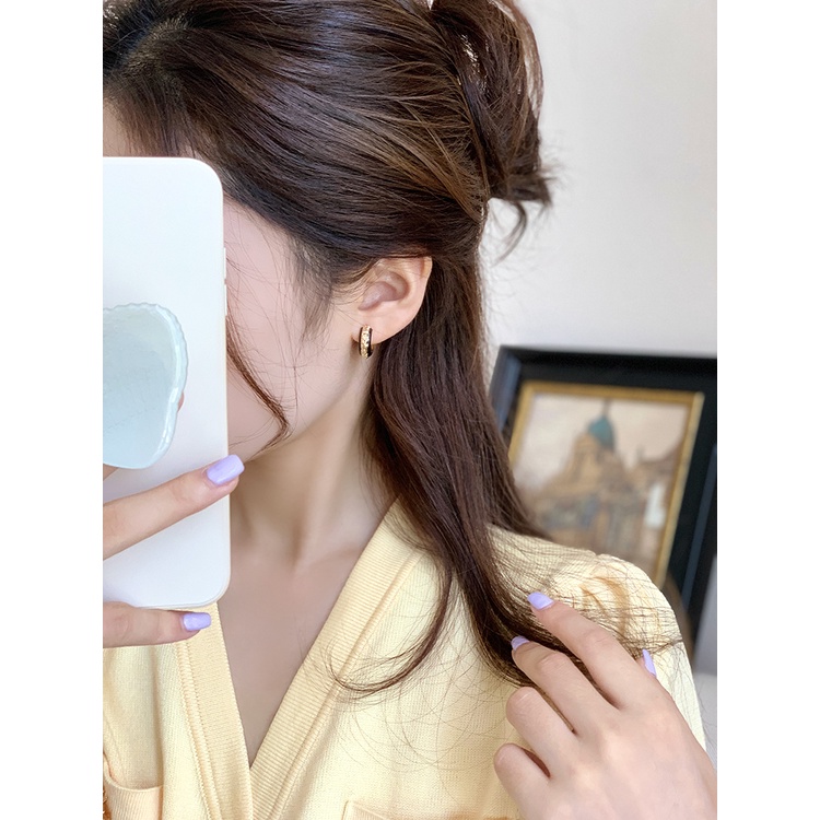 Bông Tai Mạ Bạc 925 Hình Tròn Phong Cách Pháp Cổ Điển Sang Trọng