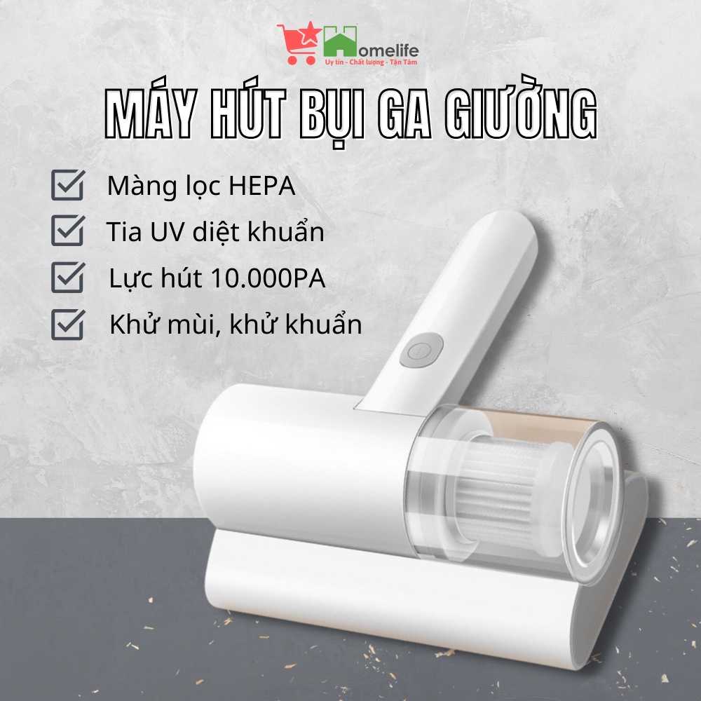 Máy Hút Bụi Chăn Ga Gối Giường, Sô Pha, Thảm Cầm Tay Diệt Khuẩn Bằng Tia UV, Màng Lọc HEPA, Lực Hút 10.000PA Có Bảo Hành