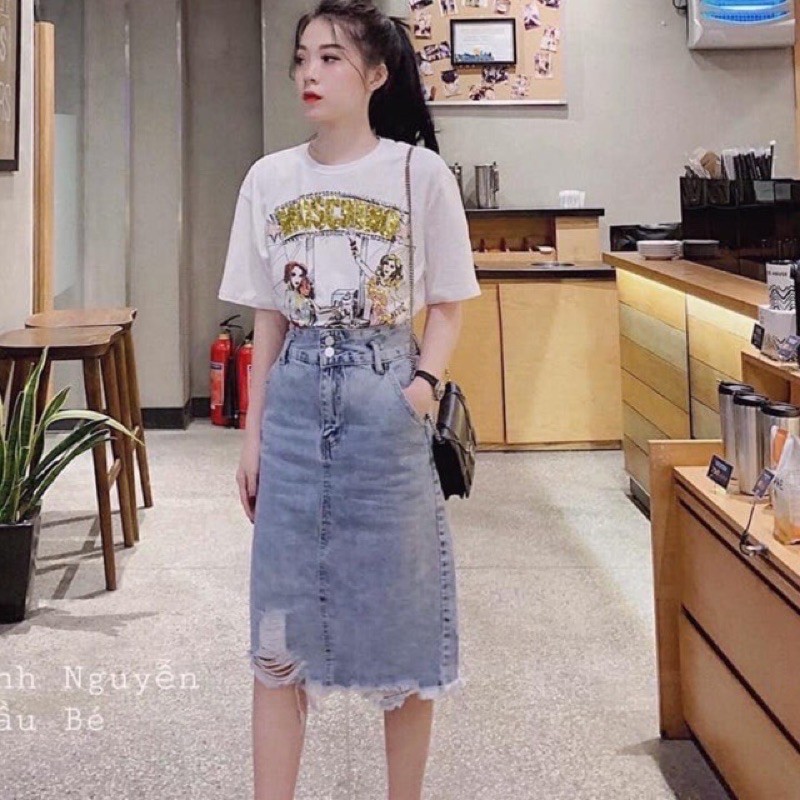 [Mã FAGREEN55 giảm tới 30K đơn 99K] Chân Váy Bò Dài Xẻ, Chân váy jeans dáng dàu xẻ sau Thời Trang M648