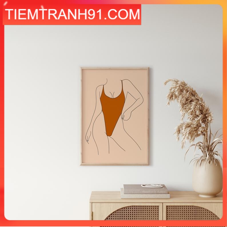 Tranh treo tường | Line art-Burnt Orange Abstract Fine Line Body Print 91 , tranh canvas giá rẻ