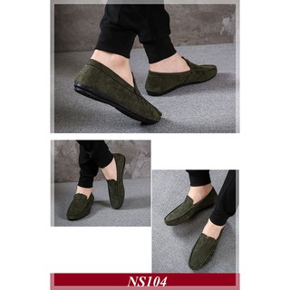 Giày Lười Nam Hàn Quốc Da Lộn Màu Xanh Rêu (NS104)