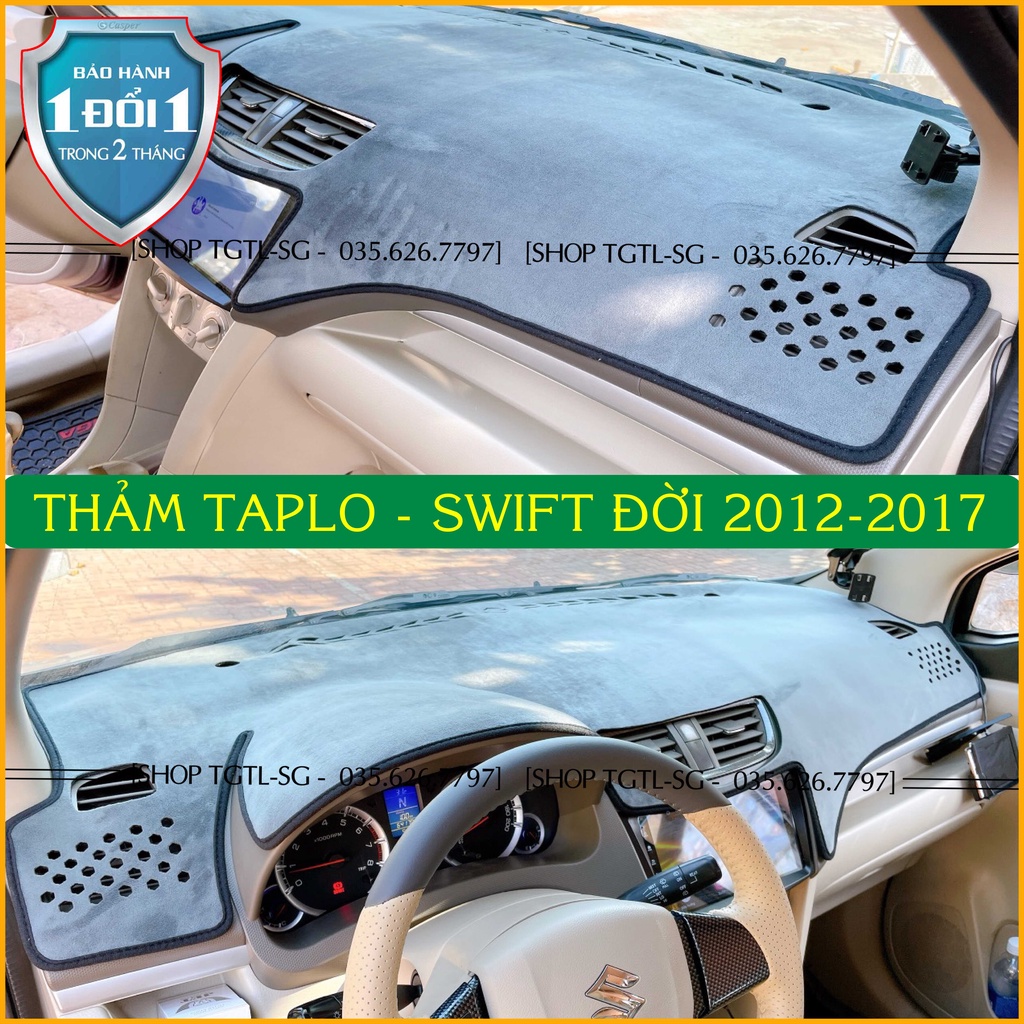 [Swift đời 2012 đến 2017] Thảm taplo ô tô suzuki da vân gỗ,da cacbon,da nỉ đen và nhung lông cừu chống nắng dày 3 lớp