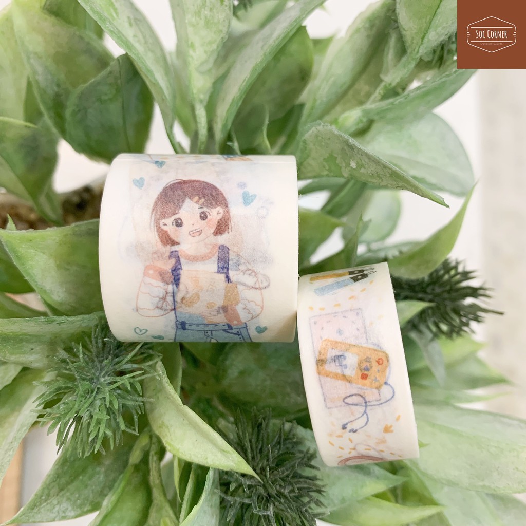 Set 6 cuộn Washi Tape lớn nhỏ hình cô gái