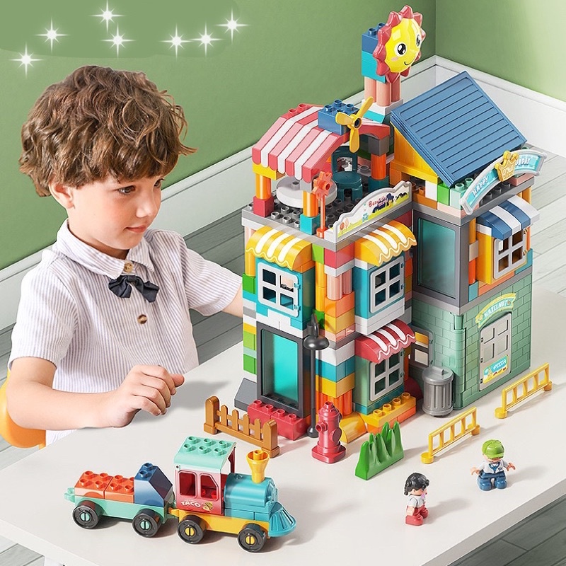 Đồ chơi lắp ghép lego duplo cho bé trai, bé gái từ 3 đến 7 tuổi, bộ xếp hình 258 chi tiết hãng Feelo