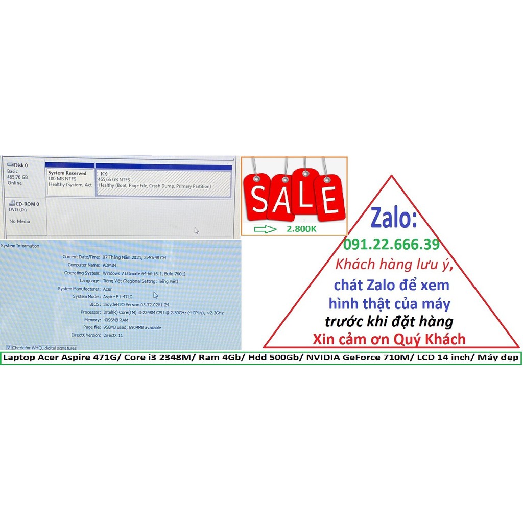 Laptop Acer Aspire 471G/ Core i3 2348M/ Ram 4Gb/ Hdd 500Gb/ NVIDIA GeForce 710M/ LCD 14 inch/ Máy đẹp | BigBuy360 - bigbuy360.vn