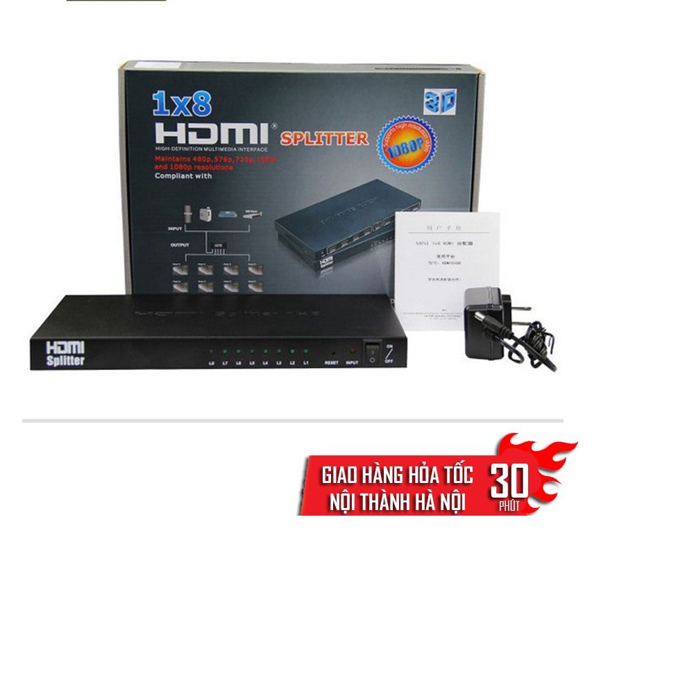 Bộ chia HDMI 1 ra 8 FULL HD 1080 HỖ TRỢ 3D - chia cổng ra 8 màn hình TV, máy chiếu cao cấp