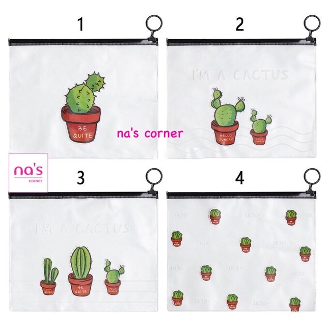 Túi zip ví chống thấm đựng bút, mỹ phẩm hình xương rồng size A5