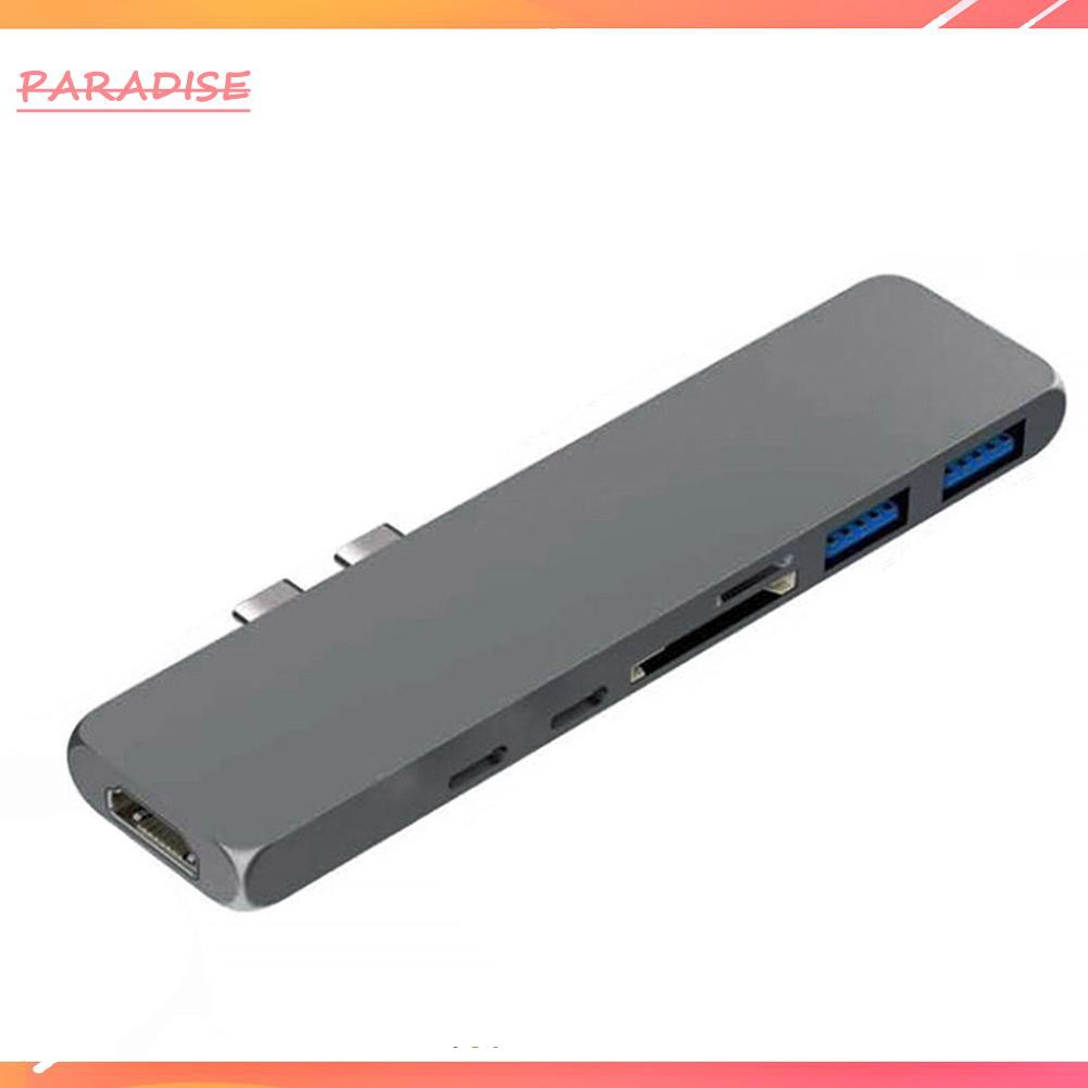 Paradise1 Multifunctional 7 in 1 Dock Dual USB Type C Hub Adapter for Apple Laptop