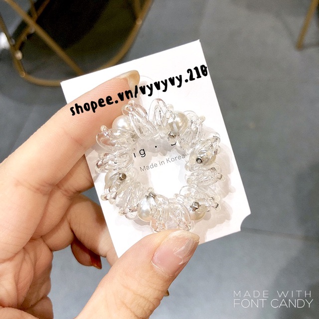 Cột Tóc Lò Xo Trong Suốt Đính Hạt Trai Style Hàn Quốc Đơn Giản, Xinh Xắn