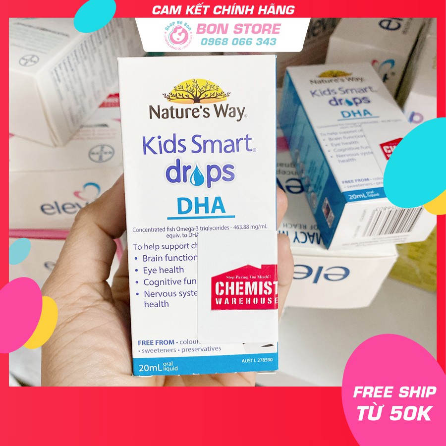 [Tem đỏ CHEMIST] DHA Nature’s Way Kids Smart dạng giọt Drops 20ml cho bé từ 4 tuần tuổi - Xuất xứ Úc