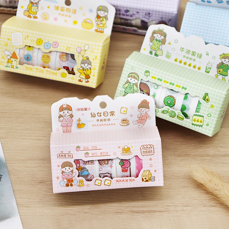 Washi tape cute CREAMY, băng dính washi tape bộ 4 cuộn trang trí nhiều màu đáng yêu giá rẻ WST132