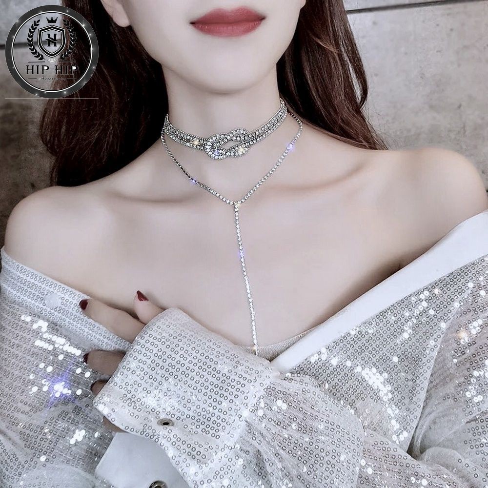 Vòng cổ Choker đính đá nhân tạo dáng dài độc đáo VCND36