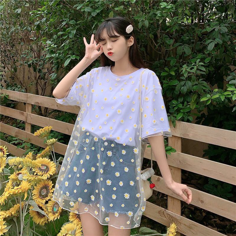 ÁO LƯỚI HOA CÚC ULLZANG TAY LỠ - SET ÁO REN DAISY + ÁO QUÂY 2S - ÁO CHOÀNG LƯỚI HOA CÚC