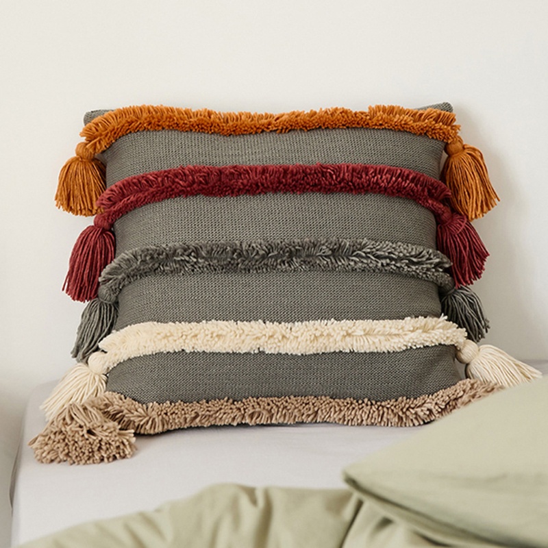 Vỏ Gối Thêu Họa Tiết Sọc Cầu Vồng Phong Cách Bắc Âu