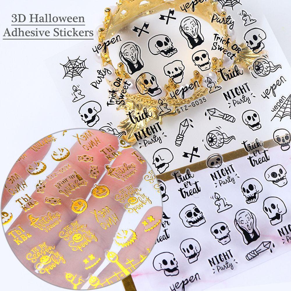 Hình Dán Móng Tay DYRUIDOJ Halloween|Đề Can Dán Móng Tay 3D Hình Nhện Đầu Lâu