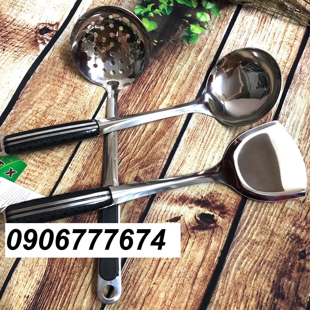 VÁ / MUÔI / SẠN inox cao cấp cán đen cách nhiệt chống nóng có lỗ và không lỗ