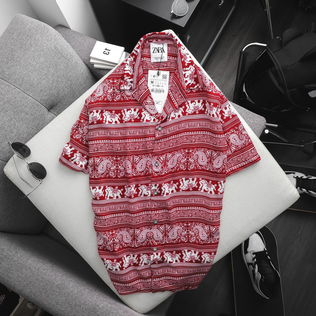 Sơ mi nam cộc tay họa tiết hoa cotton đũi sơ mi họa tiết bãi | BigBuy360 - bigbuy360.vn