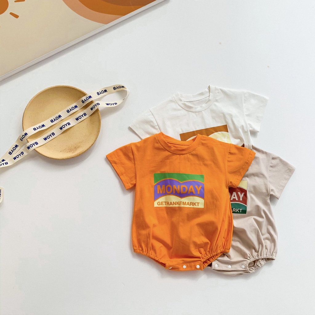 Áo liền quần tay ngắn in họa tiết chữ phong cách mùa hè cá tính dành cho bé sơ sinh