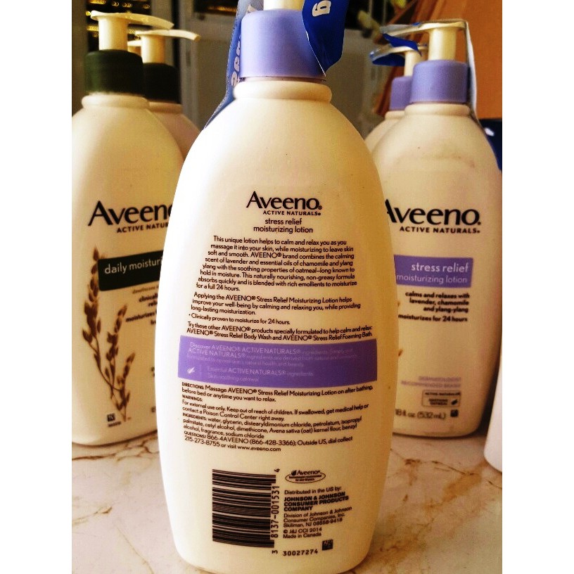 KEM DƯỠNG THỂ THƯ GIÃN AVEENO MẪU MỚI - Aveeno Stress Relief Moisturizing Lotion For 24 Hour Moisturization  532ML TỪ MỸ