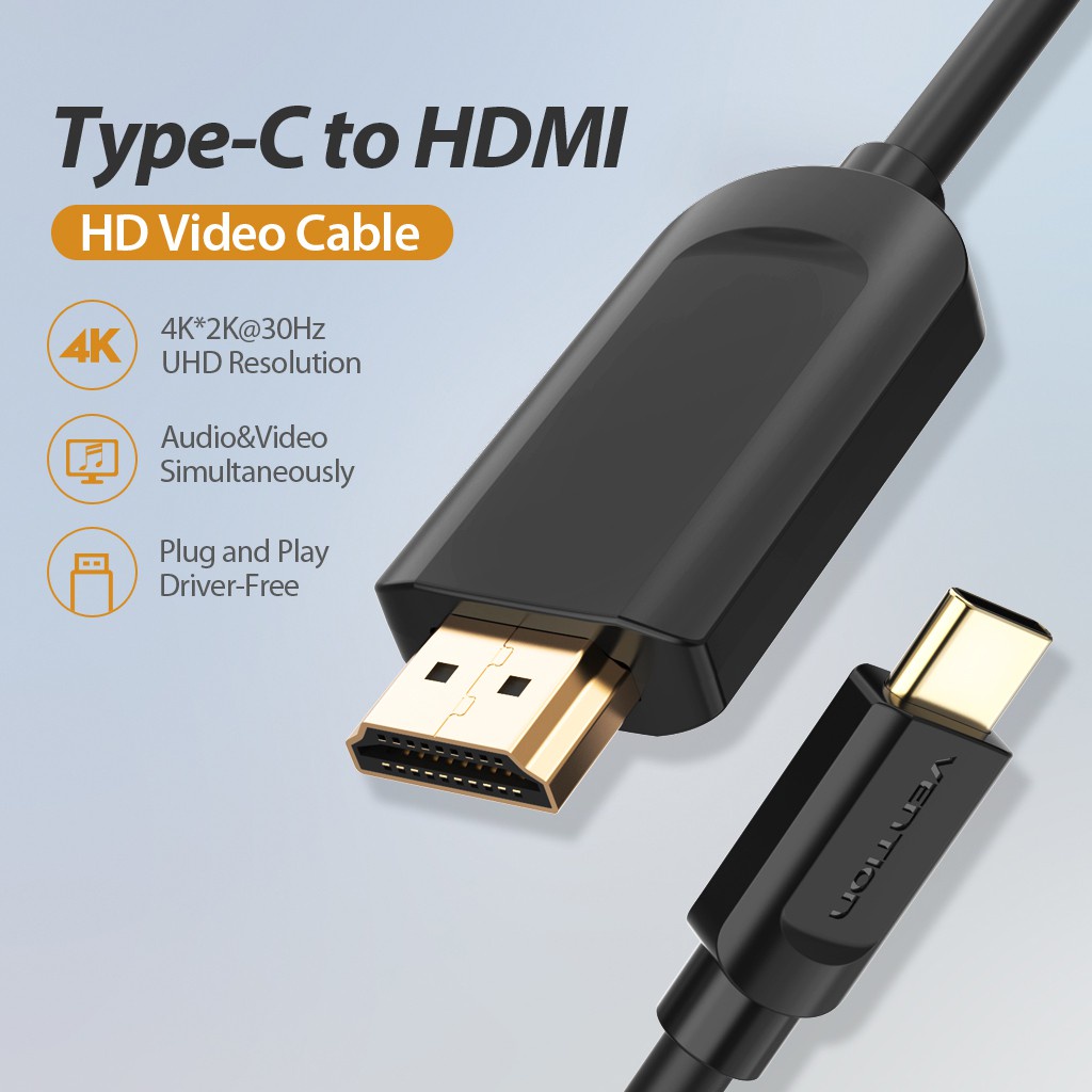 Type C to HDMi Vention dây xuất hình ra màn hình ngoài độ phân giải 4K30Hz cho Macbook/Laptop