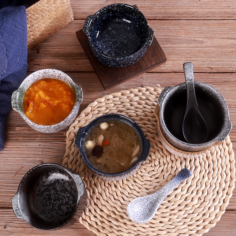 Bát Gốm Hai Tay Cầm Phong Cách Retro Nhật Bản Sáng Tạo