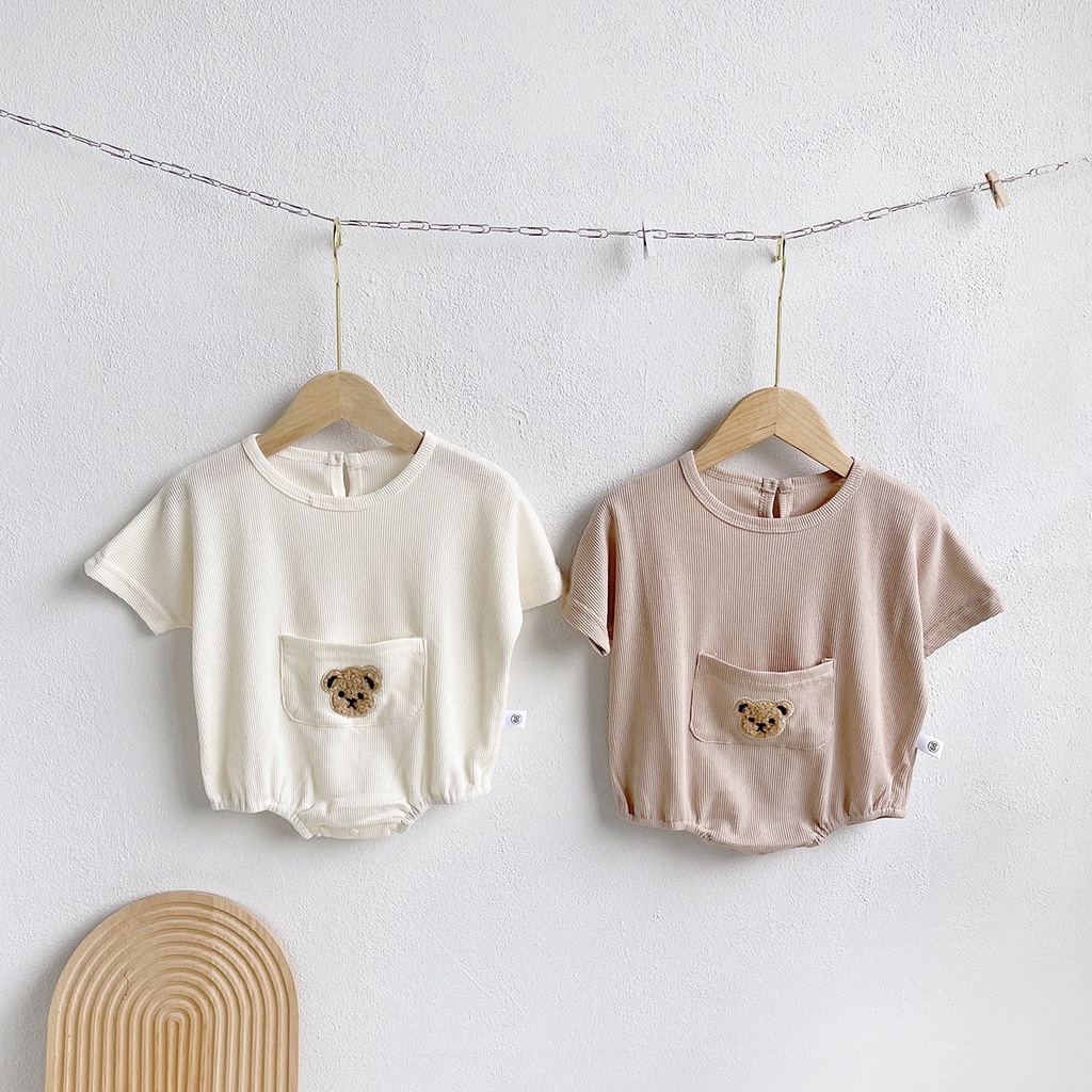 Áo Liền Quần Tay Cánh Dơi In Hình Gấu Dễ Thương Thời Trang Mùa Hè Cho Bé Sơ Sinh