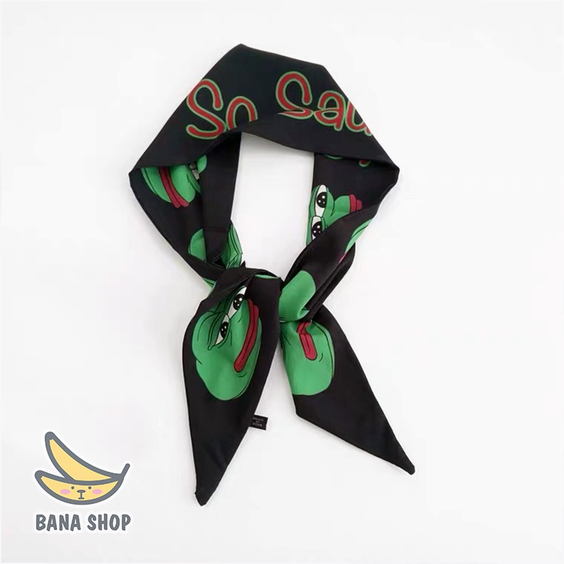 Băng đô turban vải quấn đầu cài tóc họa tiết ếch xanh Pepe thắt nơ đáng yêu cho vozer