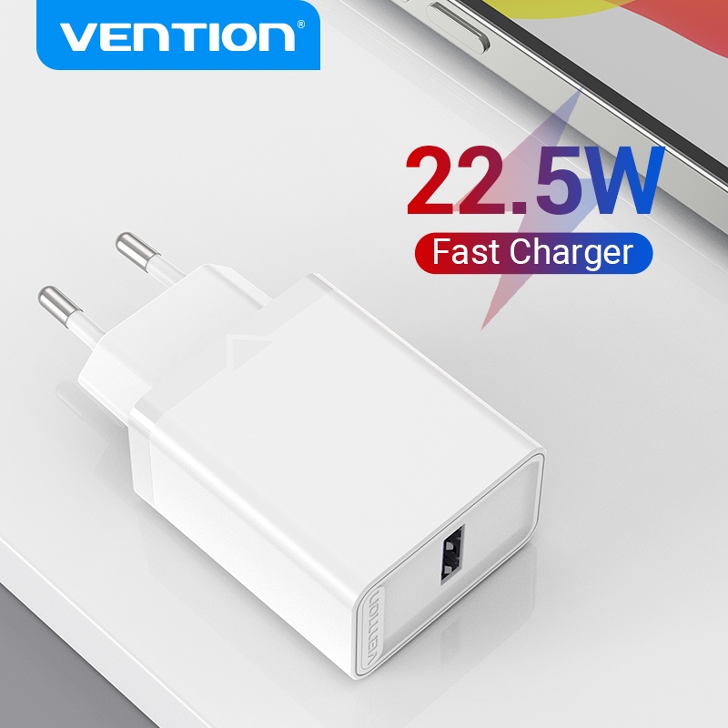 Củ sạc nhanh VENTION USB 22.5W QC3.0 5V 2.4A cho điện thoại tiện lợi mang theo du lịch