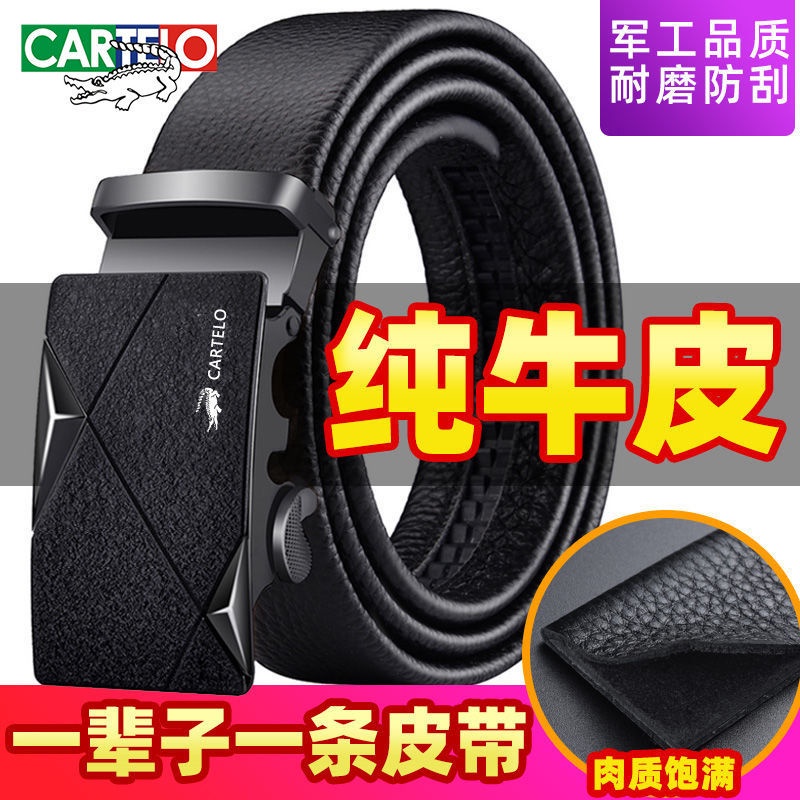 Cardi Le Thắt lưng nam da cá sấu mặt khóa tự động màu xanh quần tây bò xịn