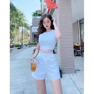 Áo Thun TAY NGẮN CROPTOP cột EO mặc ở nhà, mặc đi chơi hoặc khi vận động thể thao - Mitshop2222