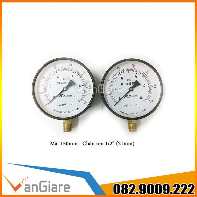 [Đủ size, Hàng đẹp] Đồng hồ đo áp suất nước khí hơi KK gauges mặt 100mm